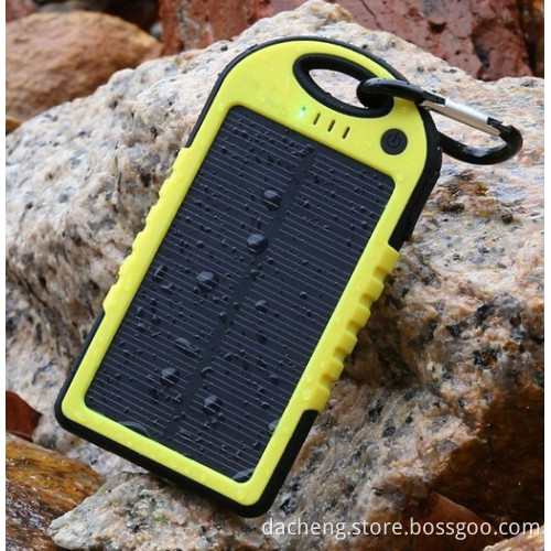 Waterproof 5000mAh Solar Charger Power Bank with Hook for iPhone Samsung Mobile Phones